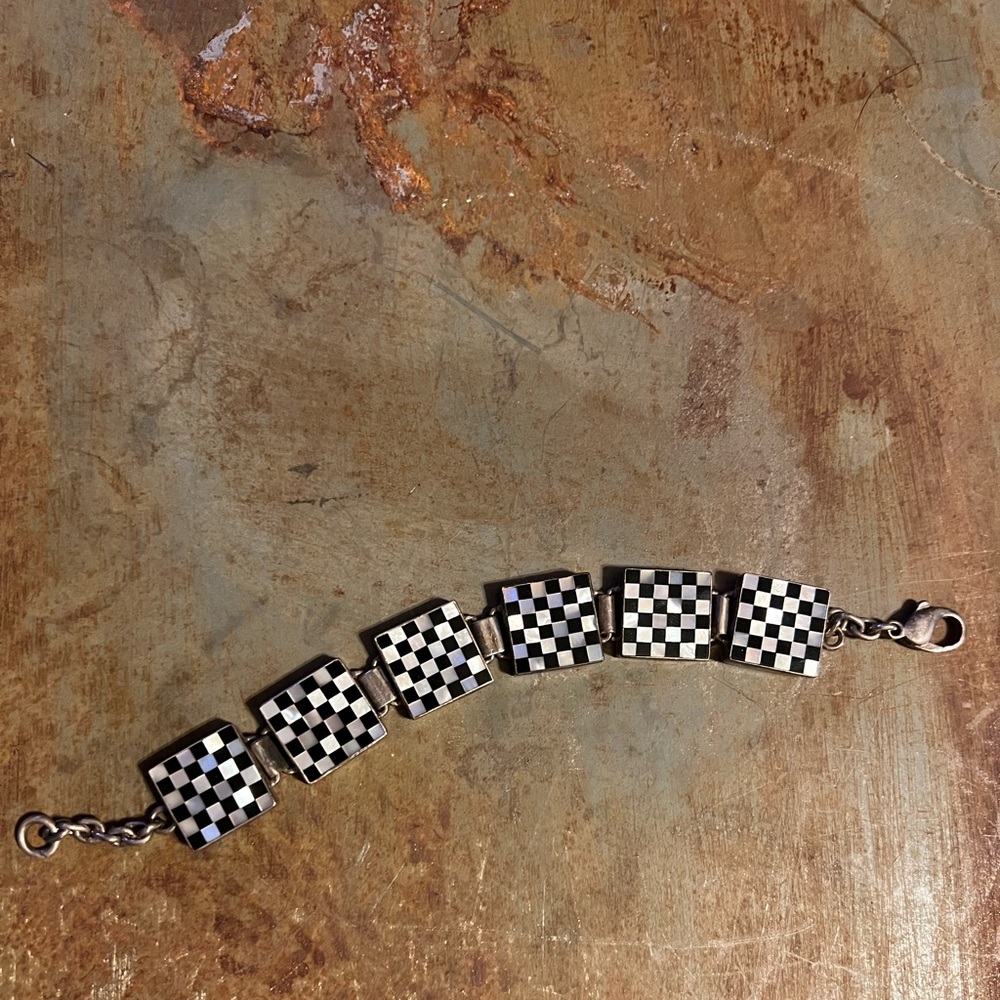 B&W Checkerboard Squares Bracelet SS